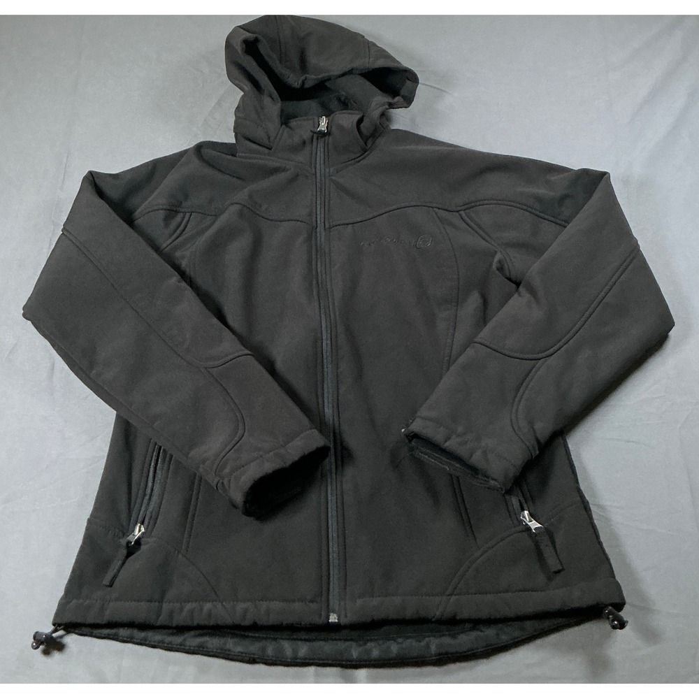 Free Country Womens Softshell Hooded Jacket Black Full Zip Fleece Lined Small